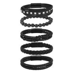 Manfnee Herren Armband Leder Armbänder für Herren Damen Schwarze Geflochtene Leder Armband von Manfnee