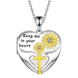 Manfnee Kreuz Halskette für Damen Sonnenblume Gänseblümchen Kreuz 925 Sterling Silber Anhänger Neckalce Schmuck Geschenk von Manfnee