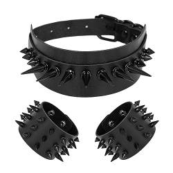 Manfnee Leder Choker Armband Punk Halskette Armbänder Spike Manschetten und Halsband Gothic Armband von Manfnee