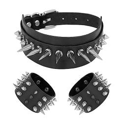 Manfnee Leder Choker Armband Punk Halskette Armbänder Spike Manschetten und Halsband Gothic Armband von Manfnee