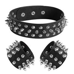 Manfnee Leder Choker Armbnd Punk Halsband Halskette Spike Nieten Manschette Gothic Armband für Damen Herren von Manfnee