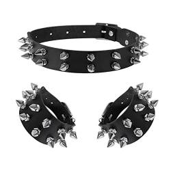 Manfnee PU Leder Choker Armbnd Punk Halsband Halskette Spike Nieten Manschette Gothic Armband für Damen Herren von Manfnee