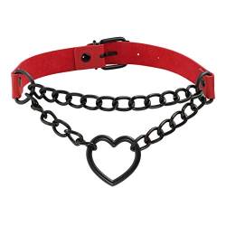 Manfnee PU Leder Choker Punk Emo Herz Anhänger Kette Choker Halsband Halskette für Frauen verstellbar von Manfnee