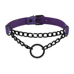 Manfnee PU Leder Choker Punk Goth Emo Circle Kette Choker Halsband Halskette für Frauen Männer verstellbar von Manfnee