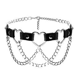 Manfnee Punk Goth Rock Halsband für Damen Herren Leder Spike Chain Choker Halskette verstellbar Schwarz von Manfnee