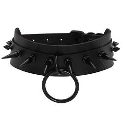 Manfnee Punk Gothic Choker Kragen PU Leder O-Ring Spike Choker Halskette für Mann Frauen verstellbar von Manfnee