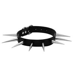 Manfnee Punk Gothic Kragen Halsreif PU Leder Long Spike Metall Nieten Halskette Männer Frauen von Manfnee