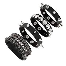 Manfnee Punk Leder Manschette Armband Gothic Lederarmband Armreif mit Metall Nieten Rockschmuck von Manfnee