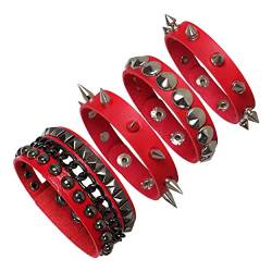 Manfnee Punk Leder Manschette Armband Gothic Lederarmband Armreif mit Metall Nieten Rockschmuck von Manfnee