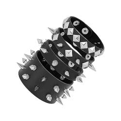 Manfnee Punk Lederarmband Spike Rock Nietenarmband von Männer Frauen Gothic Armbänder Schwarze Einstellbar von Manfnee