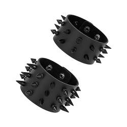 Manfnee Punk Lederarmband Spike Rock Nietenarmband von Männer Frauen Gothic Armbänder Schwarze Einstellbar von Manfnee