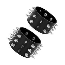 Manfnee Punk Lederarmband Spike Rock Nietenarmband von Männer Frauen Gothic Armbänder Schwarze Einstellbar von Manfnee