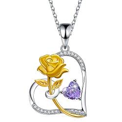 Manfnee Rose Blume Halskette 925 Sterling Silber Liebe Herz Anhänger Halskette Schmuck Geschenke für Frauen von Manfnee