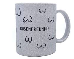 Lustige Tasse Busenfreundin, BFF Geschenk, Geburtstagsgeschenk, Geschenkidee, Geschenk Frauen, beste Freundin, Tasse Brüste inkl. Geschenkverpackung (Busenfreundin 1.0 - Glitzer Grau) von Manilu