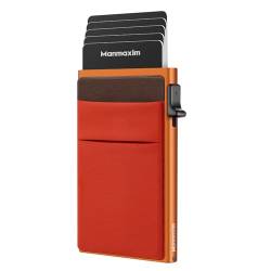 Manmaxim Kreditkartenetui Geldbörse RFID, Slim Wallet mit Münzfach, Minimalist Lockcard Pop up Cardholder Wallet for Women Herren, Kartenetui 5-7 Karten Metall Aluminium Portemonnaie Orange von Manmaxim