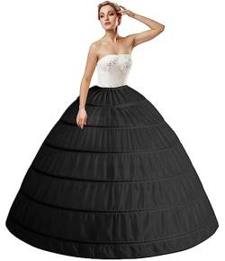 Mannice 6 Reifen Petticoat Rock, Petticoats für Frauen bodenlangen Reifrock Petticoat Halbe Slip für Hochzeitskleid Ballkleid, Schwarz, Einheitsgröße von Mannice