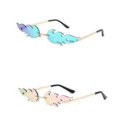 2 Stück Creative Flamme Form Brillen Unisex, Flame Fashion Sonnenbrillen, Flammenbrille Rahmenlose Sonnenbrillen, Randlos Welle Sonnenbrille Mode, Persönlichkeit für Party Strand Draussen von Manqyi