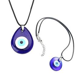 Manqyi 2 Stück Evil Eye Halskette, Böses Auge Halskette, Türkische Blaues Glasauge Anhänger, Halskette für Damen Herren, Evil Eye Charm Anhänger Halskette, Evil Eye Nazar Boncuk, für Damen Herren von Manqyi