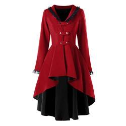 Steampunk Damen Mantel | Eleganter Smoking-Blazer Frauen Vintage Punk Jacke Steampunk Gothic Langarm Jacke Retro Mittellang Mantel Kostüm Cosplay Uniform (L, Rot #4) von Mantel Sannysis