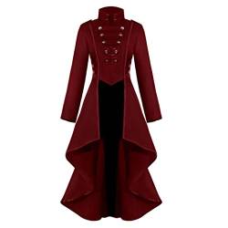 Steampunk Damen Mantel | Eleganter Smoking-Blazer Frauen Vintage Punk Jacke Steampunk Gothic Langarm Jacke Retro Mittellang Mantel Kostüm Cosplay Uniform (S, Rot #1) von Mantel Sannysis