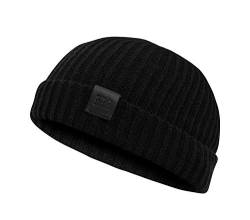 Fishermans Beanie - Mütze, Fischermütze, Strickmütze mit Echt-Leder Veredelung (Manufaktur13/M13) (Black Out) von Manufaktur13