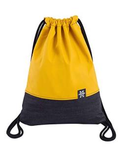 Manufaktur13 Denim Sports Bags - Jeans Turnbeutel, Rucksack in Senfgelb, Gym Bag in kultiger Farbe, Sportbeutel, Beutel Tasche (M13) (Mustard) von Manufaktur13