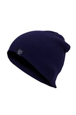 Manufaktur13 Double Sided Cotton Beanie - 2-in-1 Slouch/Cuffed Baumwoll-Beanie Mütze, Strickmütze mit Stick Veredelung aus 100% Organic Baumwolle in vielen Farben zur Auswahl (M13) (Navy) von Manufaktur13