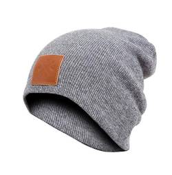 Manufaktur13 Slouch Beanie - Long Beanie Mütze, Strickmütze mit Echt-Leder/Stick Veredelung, Viele Farben zur Auswahl (M13) (Chrystal) von Manufaktur13