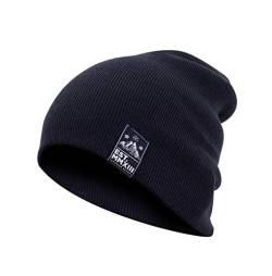 Manufaktur13 Slouch Beanie - Long Beanie Mütze, Strickmütze mit Echt-Leder/Stick Veredelung, Viele Farben zur Auswahl (M13) (Deep Navy) von Manufaktur13