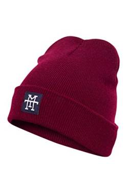 Rough Beanie - Beanie Mütze, Strickmütze mit Echt-Leder/Stick Veredelung, Viele Farben zur Auswahl (Manufaktur13/M13) (Burgundy) von Manufaktur13