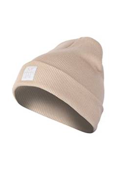 Rough Beanie - Beanie Mütze, Strickmütze mit Echt-Leder/Stick Veredelung, Viele Farben zur Auswahl (Manufaktur13/M13) (Sand) von Manufaktur13