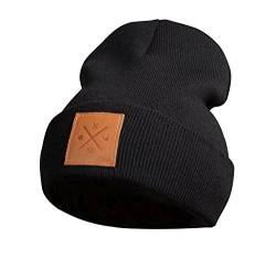 Rough Beanie - Beanie Mütze, Strickmütze mit Echt-Leder Veredelung, 2 Farben zur Auswahl (Manufaktur13/M13) (Rough Black) von Manufaktur13