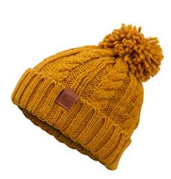 Rough Knit Beanie - Wintermütze, Strickmütze, Bommelmütze mit Leder Patch, Mütze für Herren & Damen (Manufaktur13/M13) (Mustard) von Manufaktur13