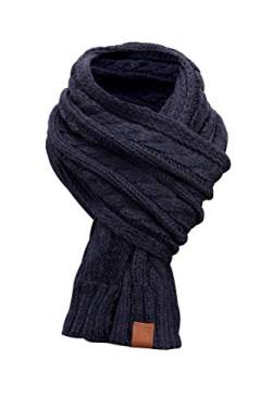 Rough Knit Scarf - Strickschal, Langschal, gestrickt mit Echt-Leder Veredelung, Schal mit Cableknit Muster (Manufaktur13/M13) (4 Navy) von Manufaktur13