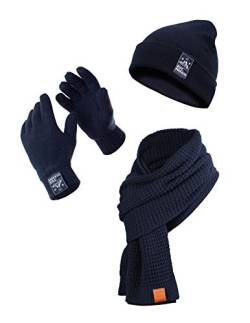 Winter Kombi Set - Schal, Mütze & Handschuhe, 3teiliges Kombiset aus Strickschal, Beanie und Winterhandschuhe, 3 in 1 (Manufaktur13/M13) (Navy/Blau, L/XL) von Manufaktur13