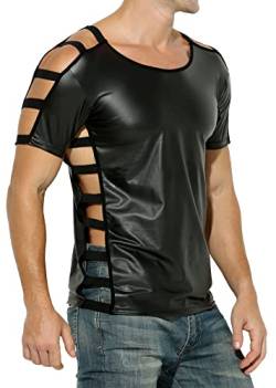 Latex ähnliches Herren Shirt 1/2 Arm- Kunstleder Shirt mit seitlich transparenten Ausschnitten - Grösse M von Manview