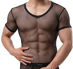 Manview Herren Shirt 1/2 Arm transparent schwarz Netzshirt (4XL) von Manview