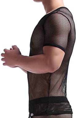 Manview Herren Shirt 1/2 Arm transparent schwarz Netzshirt (M) von Manview