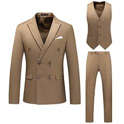 Herrenanzug 3-teilig Hochzeit Business Freizeitkleid Smoking Blazer Weste Hose Zweireihig, khaki, 6XL von Manviss