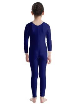 Manyakai Ballettanzug Mädchen Langarm Stretch Gymnastik Body Ganzkörper Ganzkörperanzug Stehkragen Overall Jumpsuit Unitard Dancewear Navy blau 134-140 von Manyakai