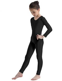 Manyakai Ballettanzug Mädchen Langarm Stretch Gymnastik Body Ganzkörper Ganzkörperanzug Stehkragen Overall Jumpsuit Unitard Dancewear Schwarz 122-128 von Manyakai