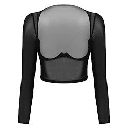 Manyakai Damen Langarmshirt Transparent Oberteil Brustfrei Crop Top Sexy T-Shirt Tunika Tops Clubwear Schwarz Schwarz S von Manyakai