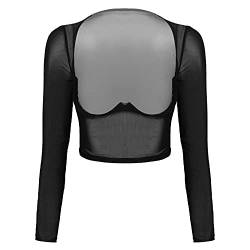 Manyakai Damen Langarmshirt Transparent Oberteil Brustfrei Crop Top Sexy T-Shirt Tunika Tops Clubwear Schwarz Schwarz XXL von Manyakai