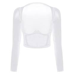 Manyakai Damen Langarmshirt Transparent Oberteil Brustfrei Crop Top Sexy T-Shirt Tunika Tops Clubwear Schwarz Weiß XXL von Manyakai