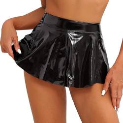 Manyakai Damen Wetlook Minirock Leder-Optik Sexy Bleistiftrock kurz Bodycon Offener Hintern Mini Rock Party Clubwear Schwarz Schwarz A M von Manyakai