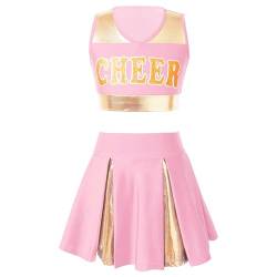 Manyakai Mädchen Cheer Leader Outfit Kinder Ärmellos Crop Top Mit Faltenrock Cheerleading Karneval Fasching Party Halloween Set Wett"be"werb Kleidung Light Pink 152 von Manyakai