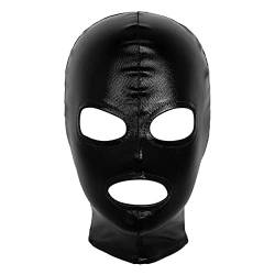 Manyakai Unisex Kopfmaske Wetlook Mund und Augen Öffnungen Ledermaske Erotik Fetisch Sexspielzeug Masquerade Clubwear A Schwarz One Size von Manyakai