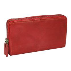 Manza Damen-Geldbörse gewaschenes Leder Büffelleder Portemonnaie Doppelreißverschluss Used Look Vintage Geldbeutel (Rot) von Manza