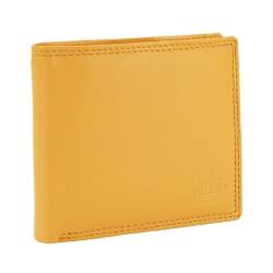 Manza Geldbeutel Herren Geldbörse Rindleder Börse Echtes Leder Portemonnaie RFID Schutz Querformat (Gelb) von Manza