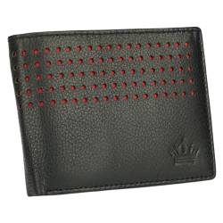 Manza Geldbeutel Querformat Herren Geldbörse Rindleder Börse Portemonnaie Echtes Leder RFID Schutz (Schwarz/Rot) von Manza